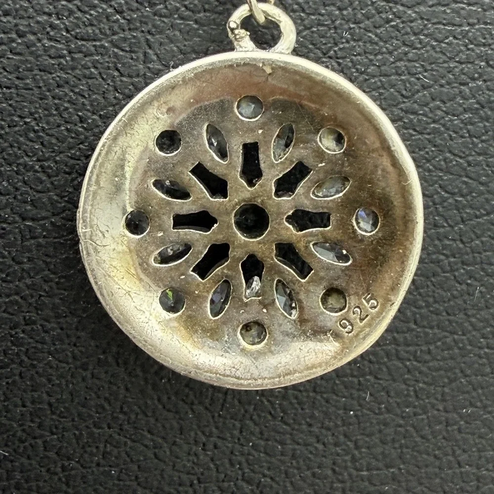 Vintage 925 Sterling Silver Pendant Necklace CZ Stones Dainty‎ Collar